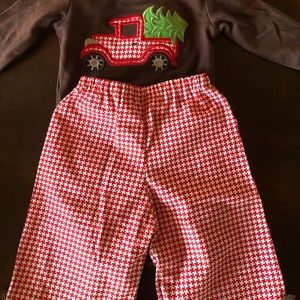 Custom made baby boy Christmas outfit.